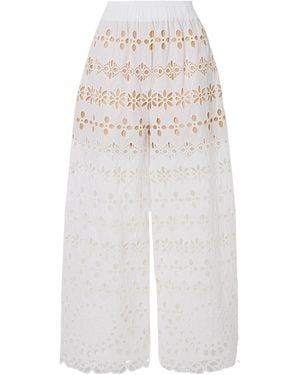 Elie Saab Broderie Anglaise Straight-Leg Trousers - White