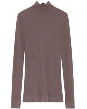 Lemaire Long Sleeve Turtleneck Ribbed Top - Brown