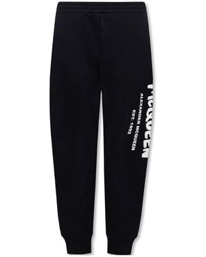 McQueen Logo Printed Slim Cut Track Trousers - Black
