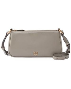 Pinko Leather Mini Half Moon Baguette Crossbody Bag - Grey