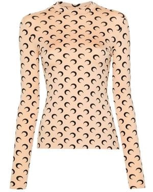 Marine Serre Moon Printed Long Sleeved T-Shirt - Natural