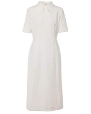Oscar de la Renta Lace-Trimmed Wool-Blend Midi Dress - White