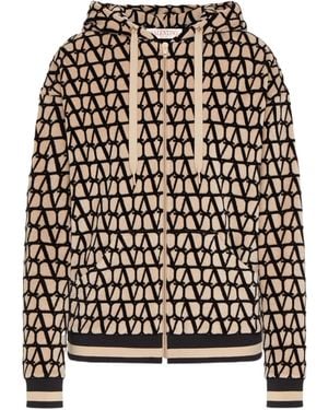 Valentino Logo Monogrammed Zipped Hoodie - Black