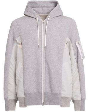 Sacai Hooded Drawstring Knit Jumper - Grey