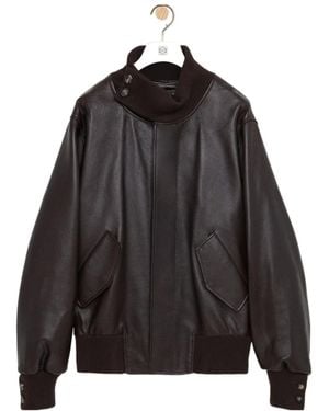 Loewe High-Neck Leather Jacket - Black