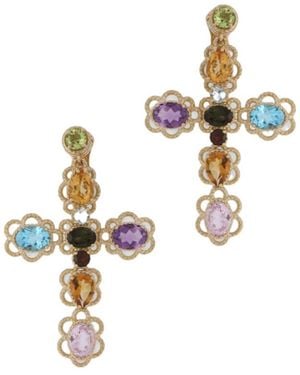 Dolce & Gabbana 18Kt Cross Gemstone Drop Earrings - White