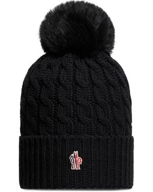 Moncler Grenoble Pom Pom Cable-Knit Beanie - Black
