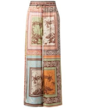 ALÉMAIS Printed Wide-Leg Casual Trousers - Natural