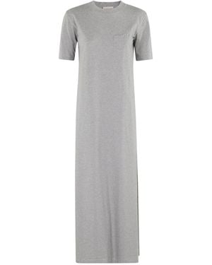 Semicouture Round Neck Short Sleeve Dress - Grey