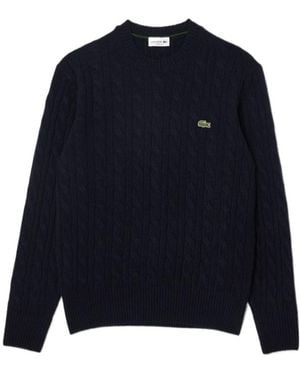 Lacoste Cable Knit Carded Crewneck Jumper - Blue