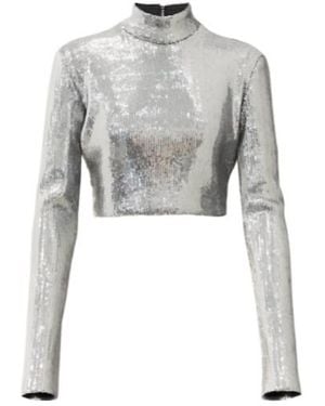 David Koma Sequined Mockneck Crop Top - Grey