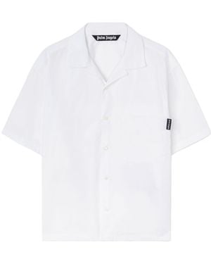 Palm Angels Curved Logo Printed Crewneck T-Shirt - White