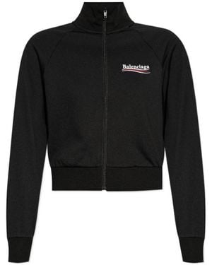 Balenciaga Logo Printed Zip-Up Jacket - Black