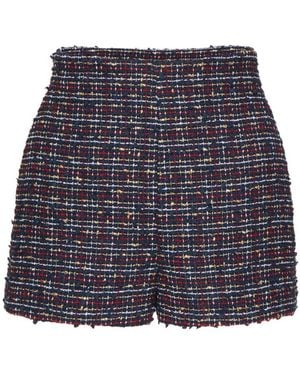 Valentino Tweed High-Waisted Shorts - Blue