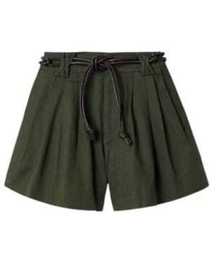 Sea Belted Pleated Cotton Linen-Blend Shorts - Green