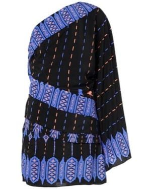Johanna Ortiz Printed One-Shoulder Silk Minidress - Blue