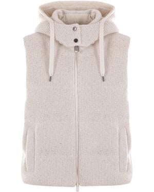 Brunello Cucinelli Knitted Quilted Puffer Gilet - White