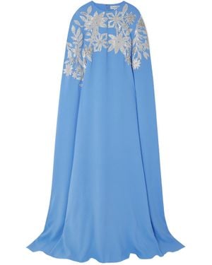 Oscar de la Renta Cloak Effect Decorated Dress - Blue