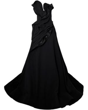 Maticevski Ironworks Strapless Mesh-Trimmed Ruffled Crepe Gown - Black