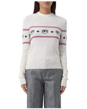 Chiara Ferragni Eyelike-Motif Crewneck Knitted Jumper - Grey