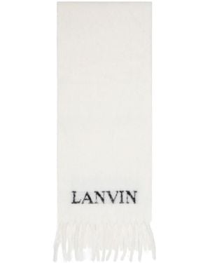 Lanvin Logo Detailed Fringed-Edge Scarf - White