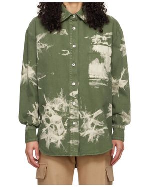 MSGM Bleached-Effect Denim Overshirt - Green