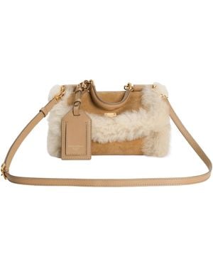 Dolce & Gabbana My Sicily Shearling Tote Bag - Natural