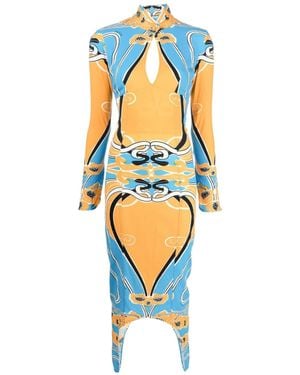 Patou Cutout Printed Midi Dress - Blue