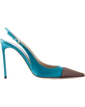 Gianvito Rossi Crystal-Embellished Satin Slingback Pumps - Blue