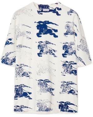 Burberry Equestrian Knight Printed Crewneck T-Shirt - Blue