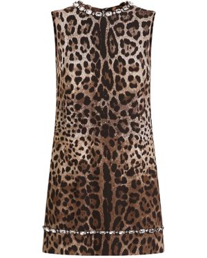 Dolce & Gabbana Embellished Leopard Print Mini Dress - Brown