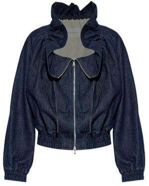 Dries Van Noten Denim Ruffled Cocoon Jacket - Blue
