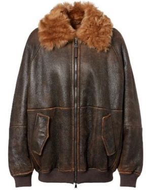 Brunello Cucinelli Monili Shearling-Trimmed Leather Blouson Jacket - Brown