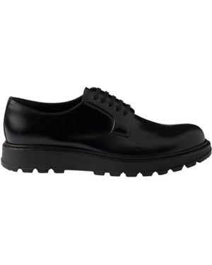 Prada Brushed Leather Lace-Up Shoes - Black