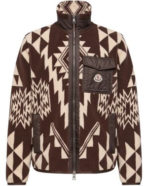 Moncler Geometric Teddy Zip-Up Hoodie - Brown