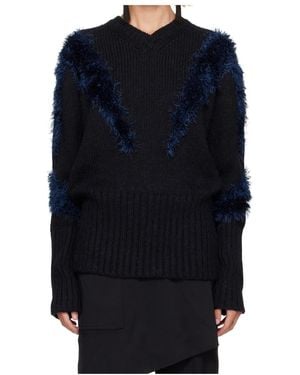 Kiko Kostadinov Ribbed-Knit V-Neck Jumper - Blue
