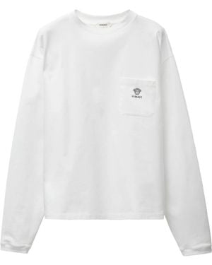 Versace Logo Pocket Long Sleeve T-Shirt - White