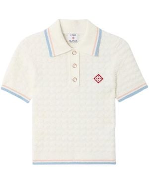 CASABLANCA Textured Logo Polo Top - White