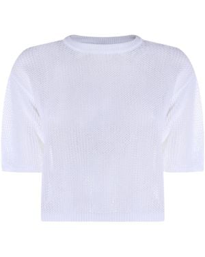 Antonelli Open Knit Short Sleeve Sweater - White