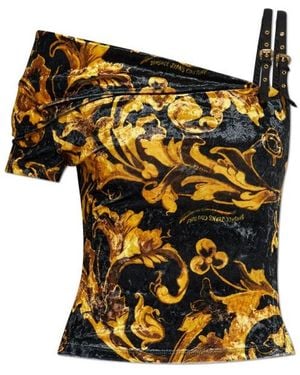 Versace Jeans Couture Couture Barocco Printed Off-Shoulder Velvet Top - Black