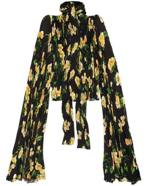 Balenciaga Floral Printed Pleated Scarf Blouse - Green