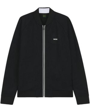 BOSS Triangle-Jacquard Zip-Up Sweatshirt With Rubberised Logo - Black