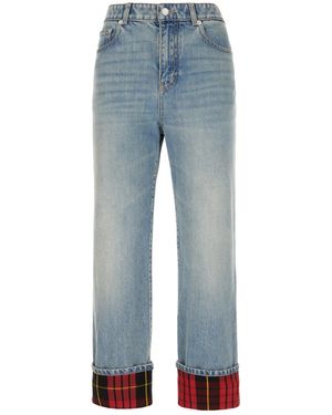 McQueen Checked-Cuff Straight-Leg Jeans - Blue