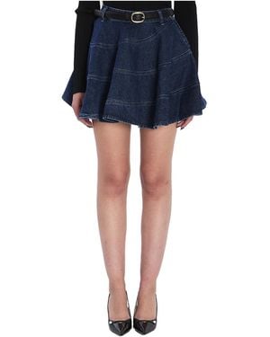 Self-Portrait Flared Denim Mini Skirt - Blue