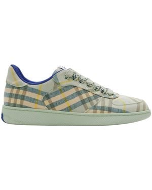 Burberry Terrace Checked Lace-Up Sneakers - Green