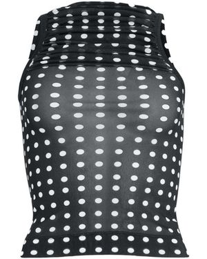 Patou Ruched Polka-Dot Top - Black