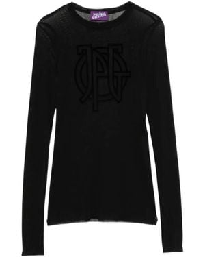Jean Paul Gaultier Sheer Logo Long-Sleeve Top - Black