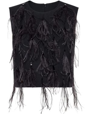 Brunello Cucinelli Feather Detailed Sleeveless Crewneck Top - Black