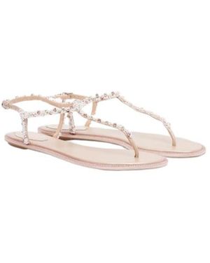 Rene Caovilla Diana Embellished Satin Thong Sandals - Pink