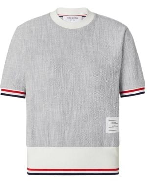 Thom Browne Cotton-Tweed Rwb-Stripe T-Shirt - Grey